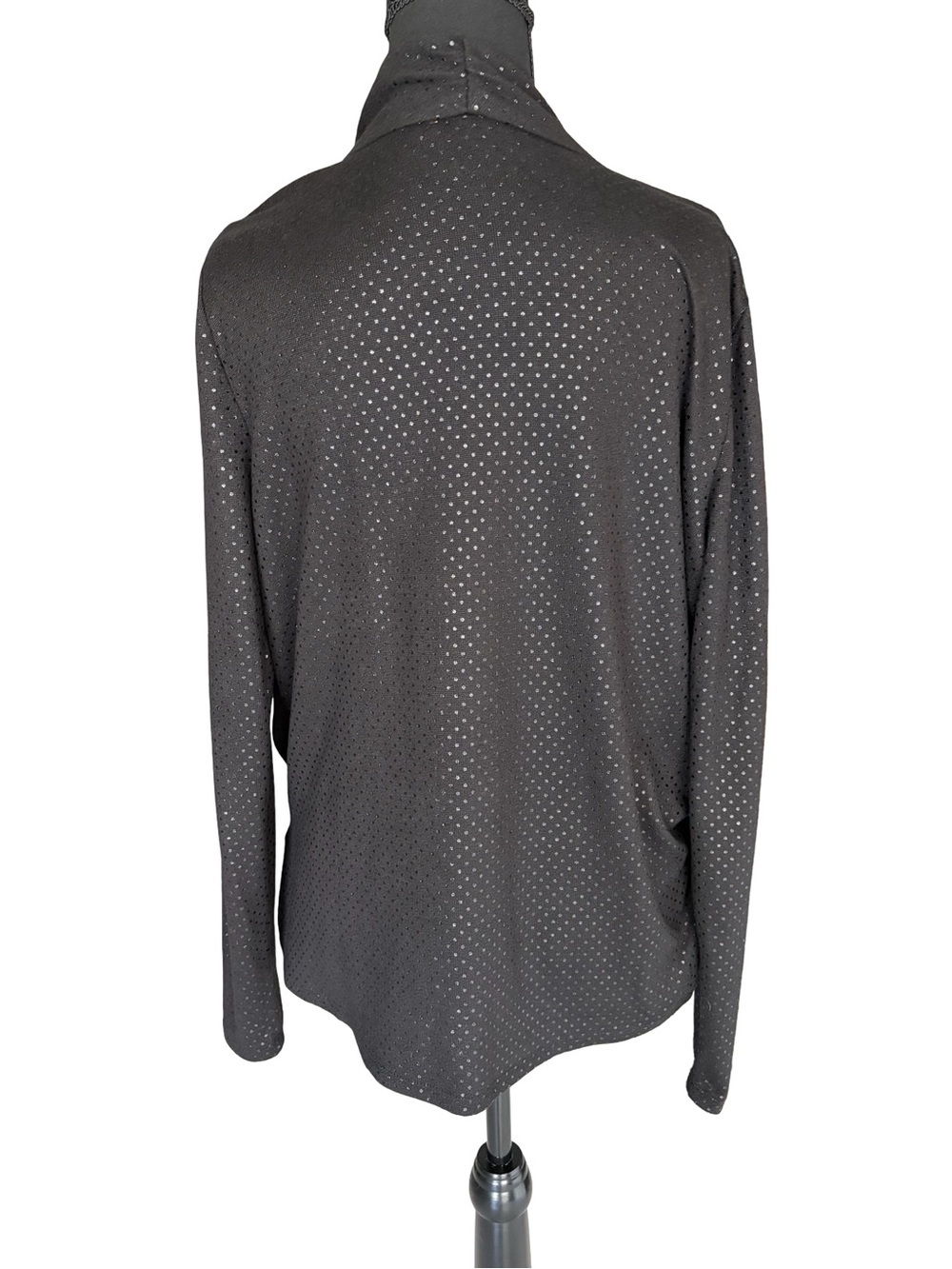Belldini Black Draped Faux-Wrap Top with Metallic Dot Accents - Picture 3 of 4
